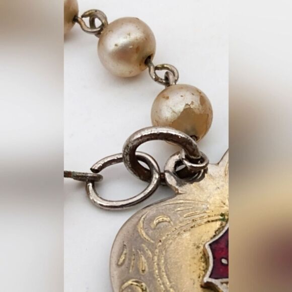 Heart Charm Coat of Arms Fleur de Lys Jewelry Silver Enamel Tone Vintage J Cora - Picture 6 of 11